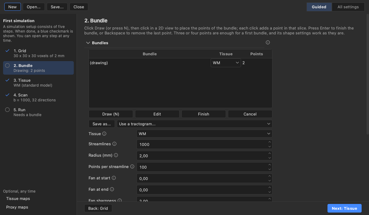 The guided phantom editor while a bundle is drawn