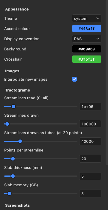 The Settings panel