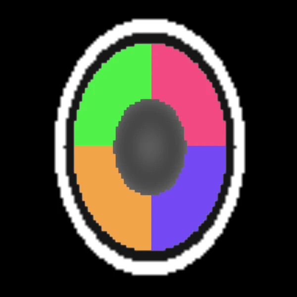 Axial slice of a synthetic head with a parcellation into regions shown as labels in built-in colours