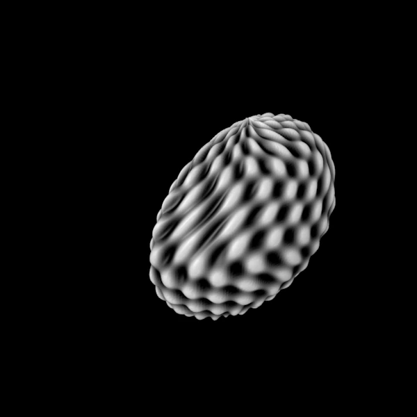 A synthetic folded surface in the 3D view, coloured light and dark by a curvature-like value